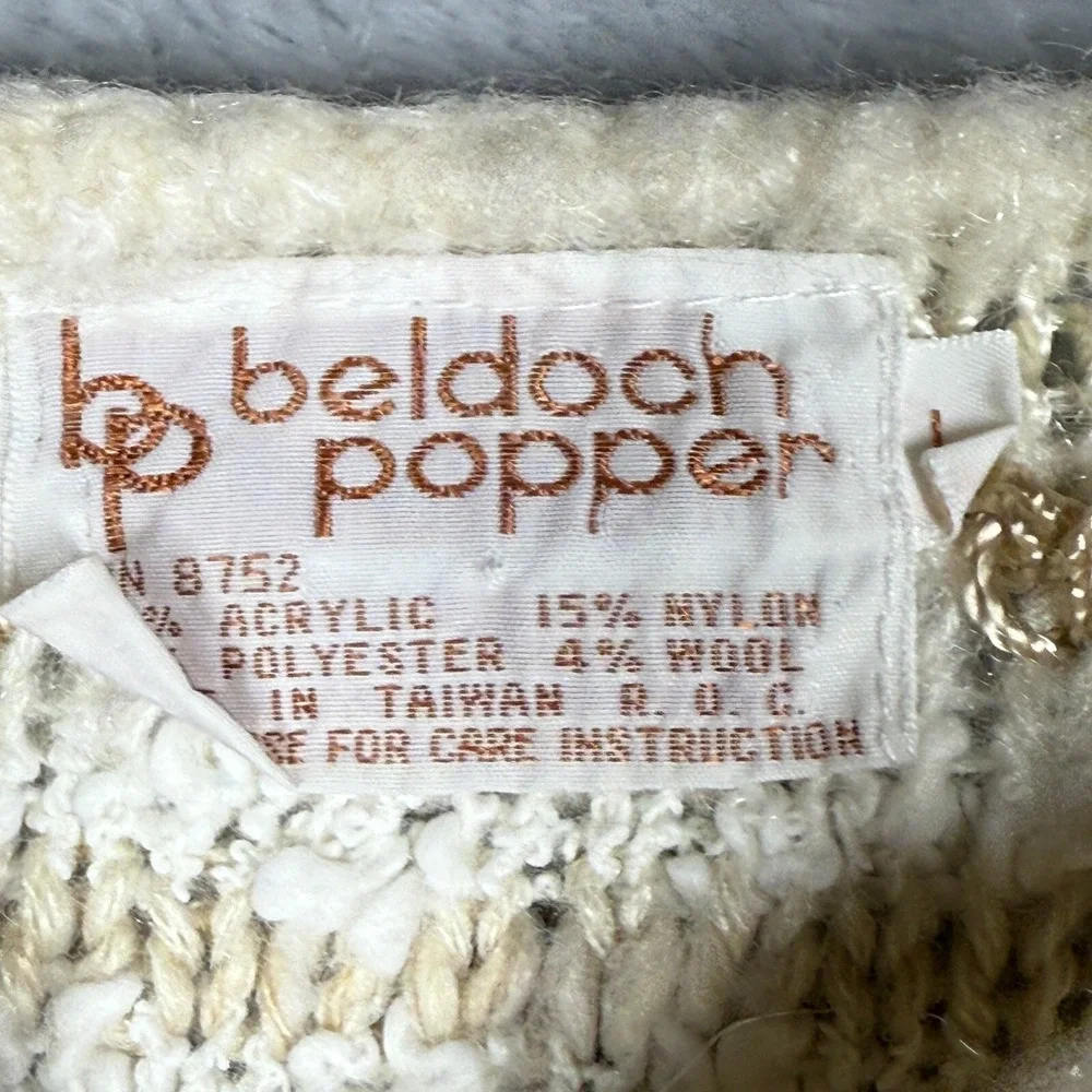 Vintage Beldoch Popper Sweater Women L Beige Cozy Textured Plaid Knit 80s - Picture 5 of 16
